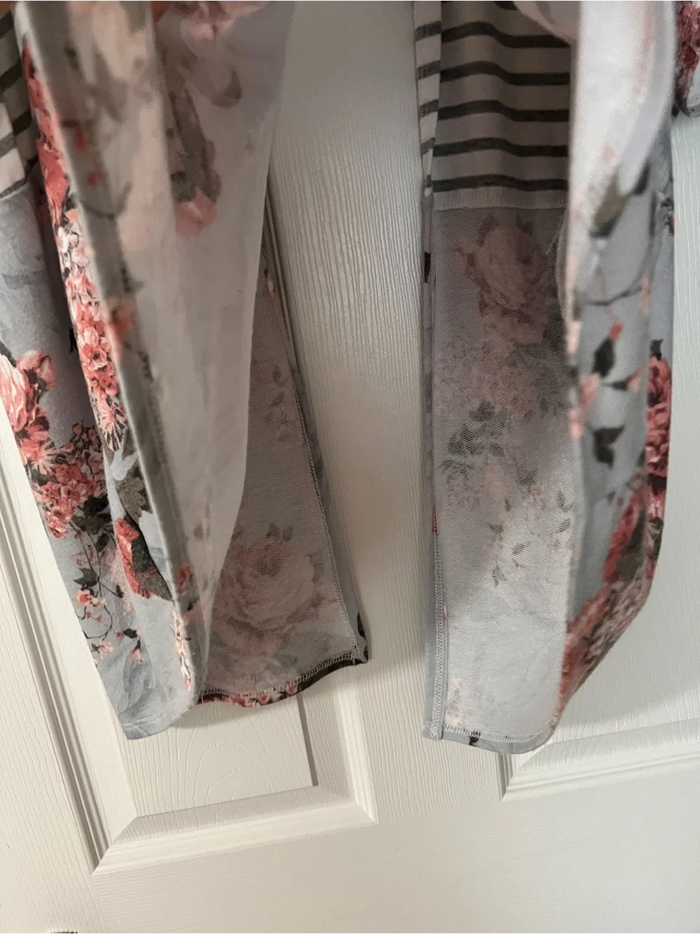 Lovely Melody Gray & Pink Floral Stripe Open Cardigan